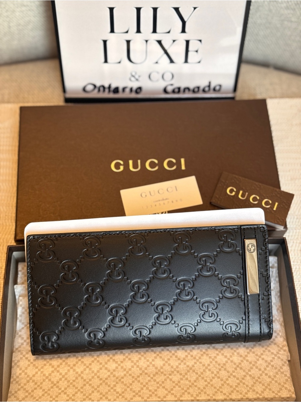 Gucci Black Embossed Leather Long Wallet